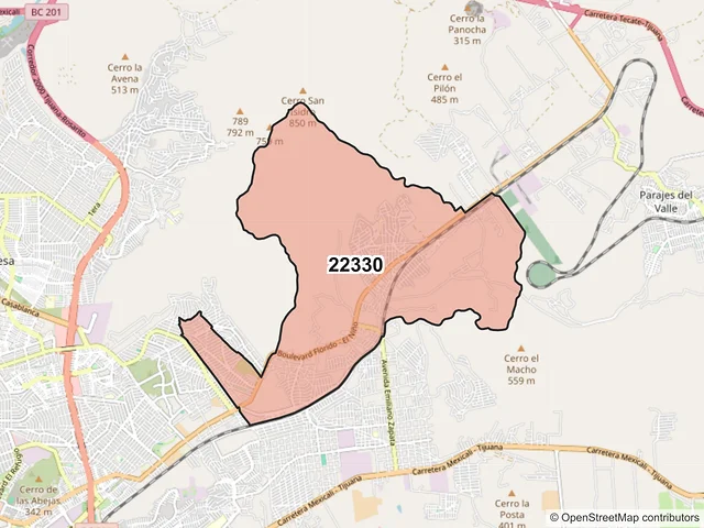 Mapa del código postal 22330, Tijuana, Baja California