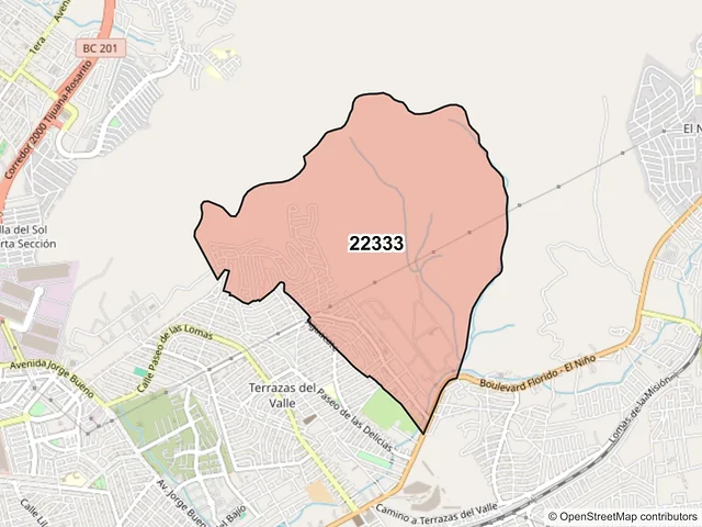 Mapa del código postal 22333, Tijuana, Baja California