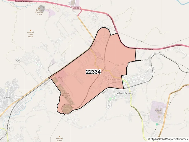 Mapa del código postal 22334, Tijuana, Baja California