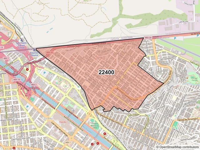 Mapa del código postal 22400, Tijuana, Baja California