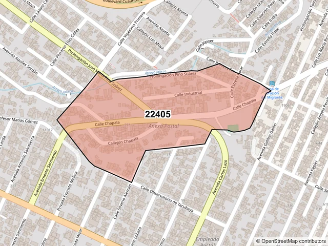 Mapa del código postal 22405, Tijuana, Baja California