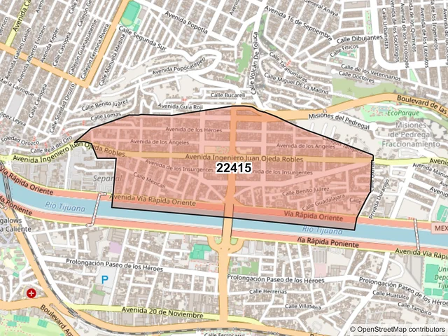 Mapa del código postal 22415, Tijuana, Baja California