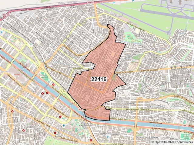 Mapa del código postal 22416, Tijuana, Baja California