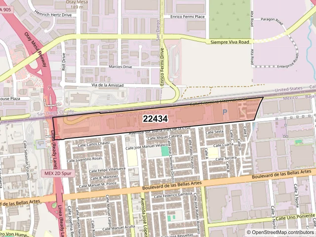 Mapa del código postal 22434, Tijuana, Baja California