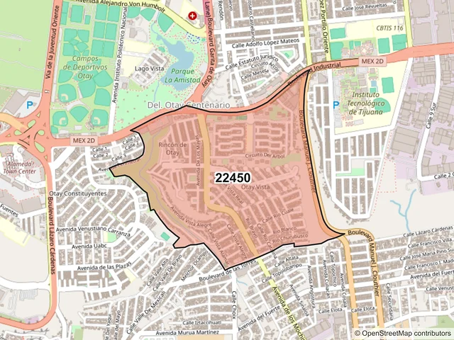 Mapa del código postal 22450, Tijuana, Baja California