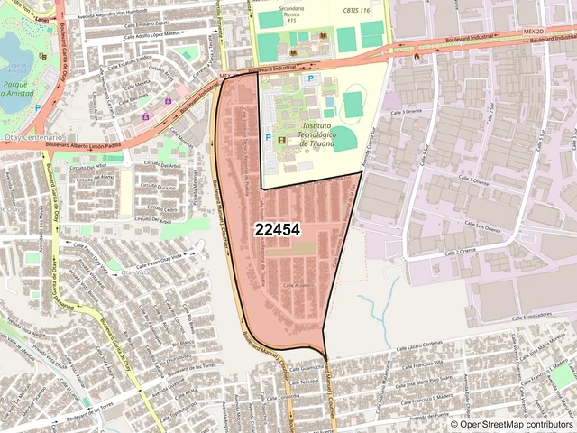 Mapa del código postal 22454, Tijuana, Baja California