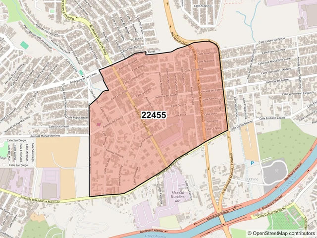 Mapa del código postal 22455, Tijuana, Baja California