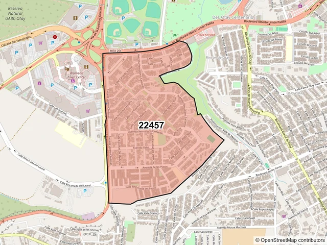 Mapa del código postal 22457, Tijuana, Baja California