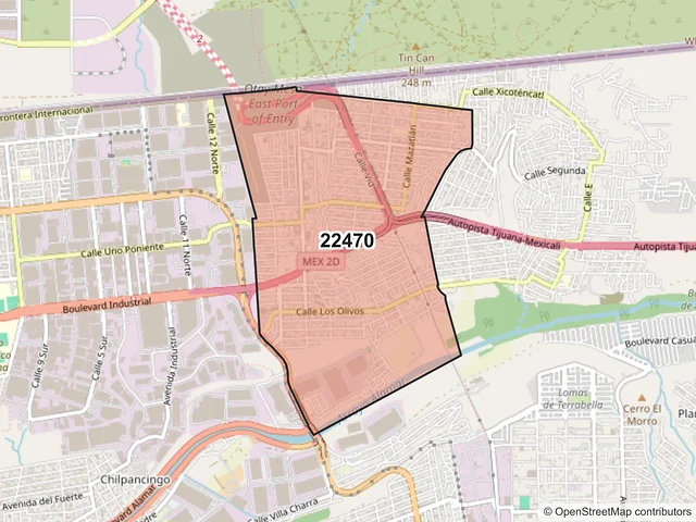 Mapa del código postal 22470, Tijuana, Baja California