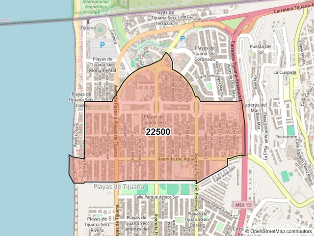 Mapa del código postal 22500, Tijuana, Baja California