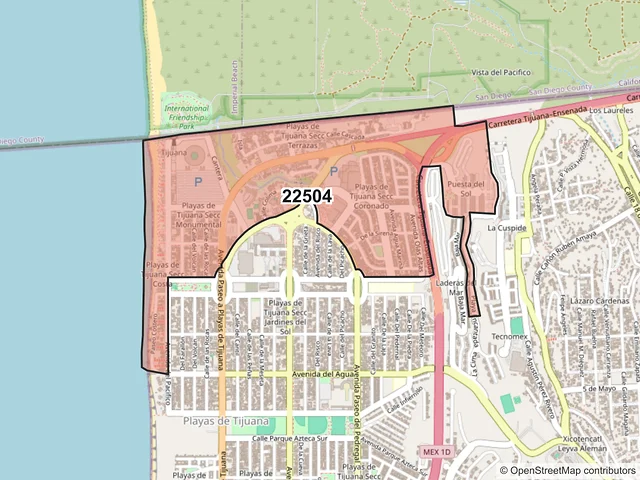 Mapa del código postal 22504, Tijuana, Baja California