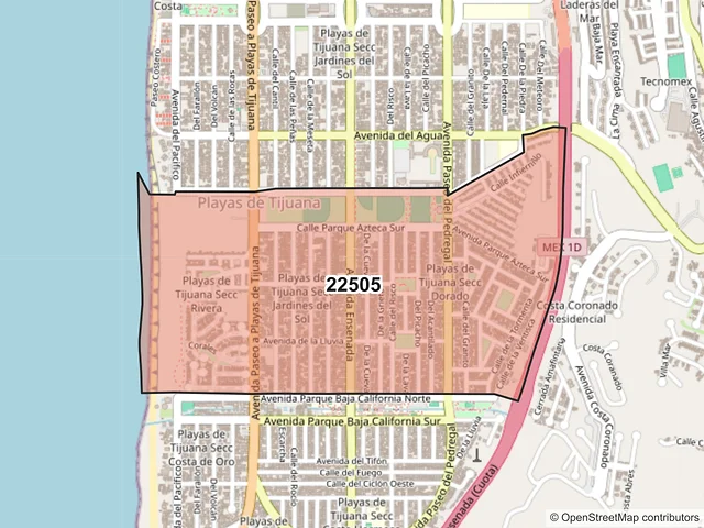 Mapa del código postal 22505, Tijuana, Baja California
