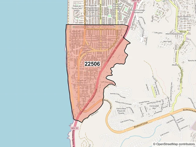Mapa del código postal 22506, Tijuana, Baja California