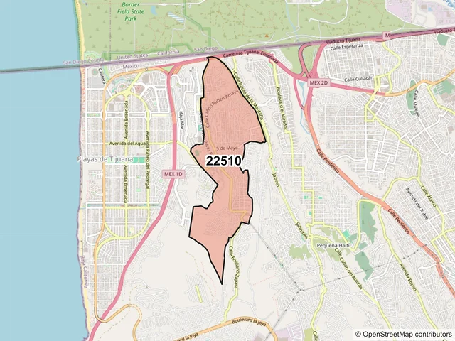 Mapa del código postal 22510, Tijuana, Baja California