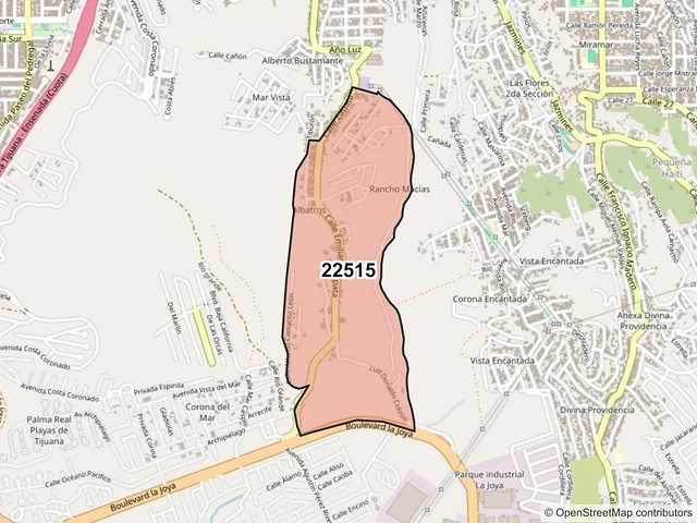 Mapa del código postal 22515, Tijuana, Baja California