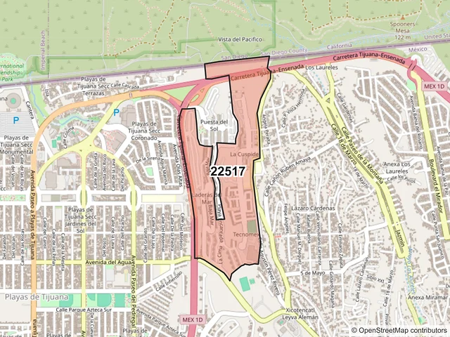 Mapa del código postal 22517, Tijuana, Baja California