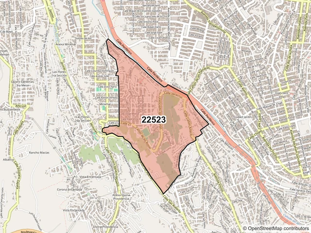 Mapa del código postal 22523, Tijuana, Baja California