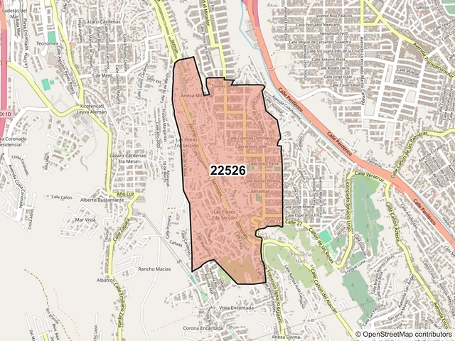 Mapa del código postal 22526, Tijuana, Baja California