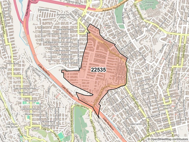 Mapa del código postal 22535, Tijuana, Baja California