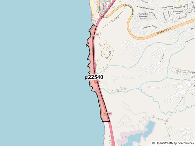 Mapa del código postal 22540, Tijuana, Baja California