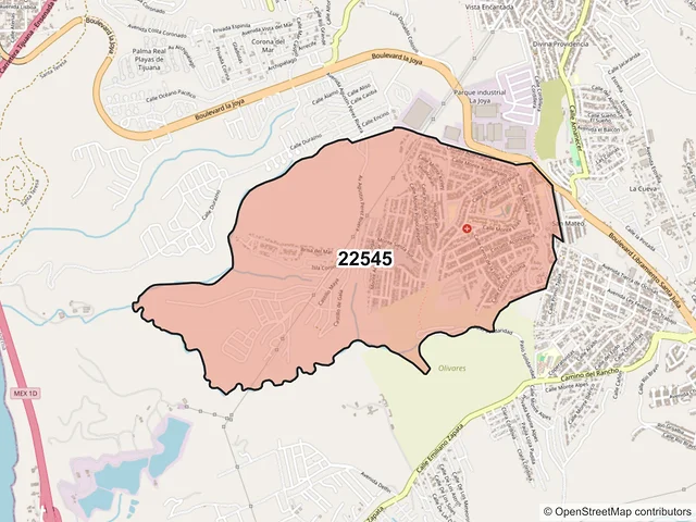 Mapa del código postal 22545, Tijuana, Baja California