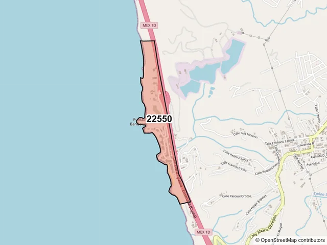 Mapa del código postal 22550, Tijuana, Baja California