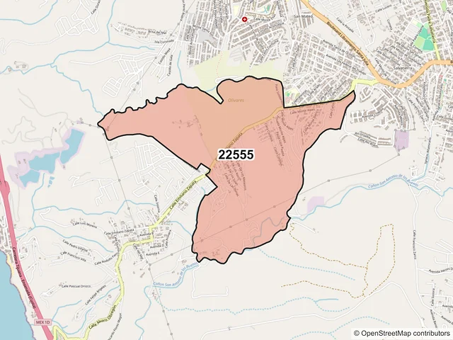 Mapa del código postal 22555, Tijuana, Baja California
