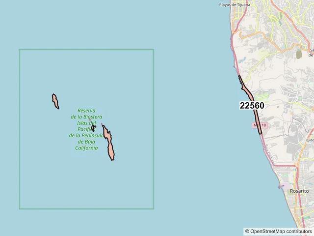 Mapa del código postal 22560, Tijuana, Baja California