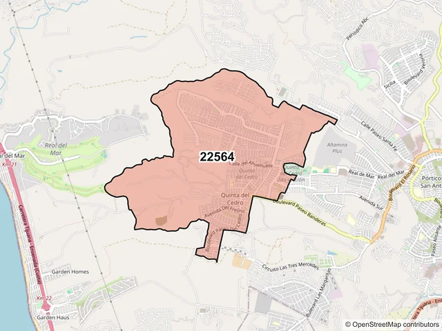Mapa del código postal 22564, Tijuana, Baja California