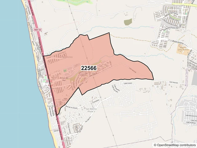 Mapa del código postal 22566, Tijuana, Baja California
