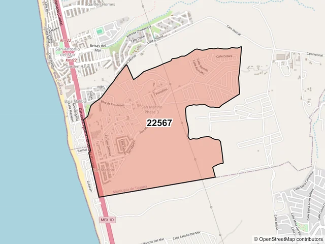 Mapa del código postal 22567, Tijuana, Baja California