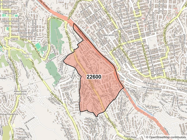 Mapa del código postal 22600, Tijuana, Baja California