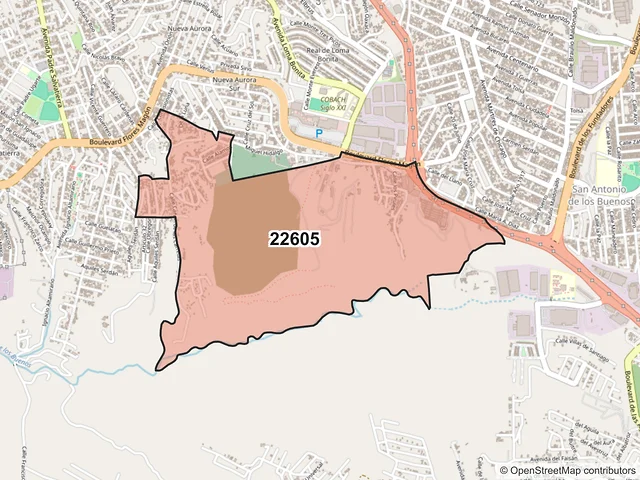 Mapa del código postal 22605, Tijuana, Baja California