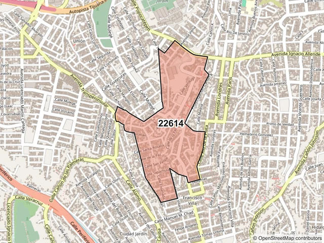 Mapa del código postal 22614, Tijuana, Baja California