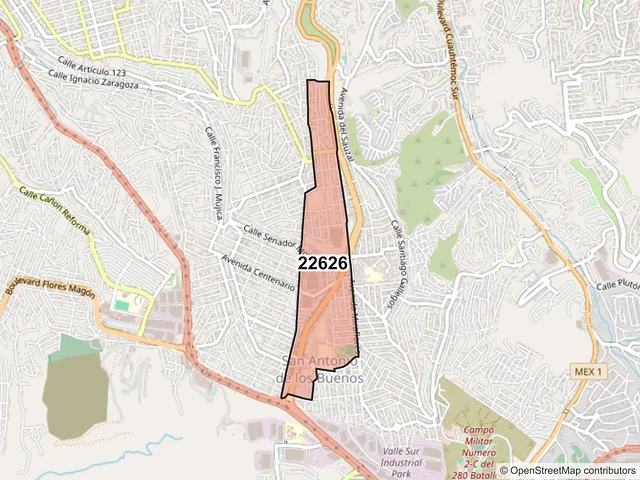 Mapa del código postal 22626, Tijuana, Baja California