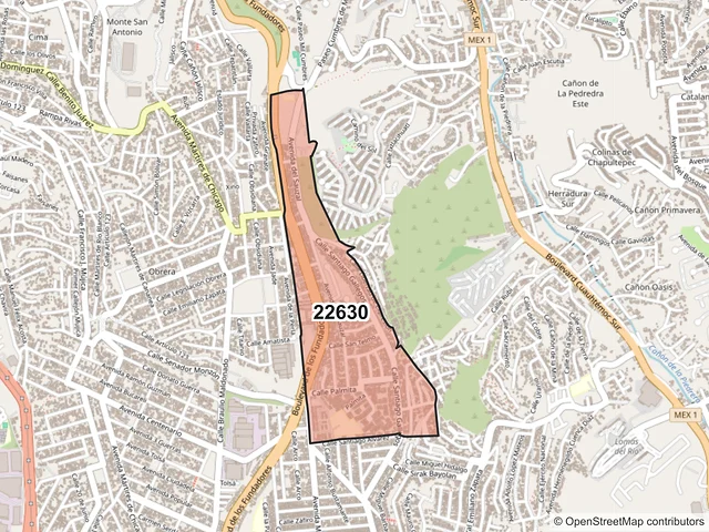 Mapa del código postal 22630, Tijuana, Baja California