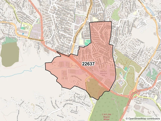 Mapa del código postal 22637, Tijuana, Baja California