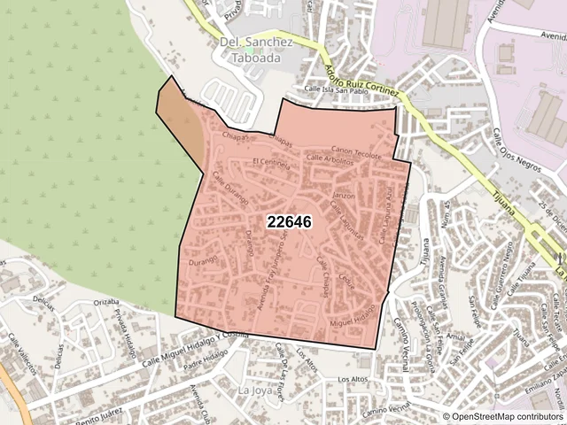 Mapa del código postal 22646, Tijuana, Baja California