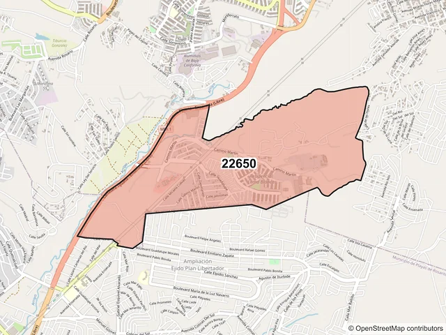 Mapa del código postal 22650, Tijuana, Baja California