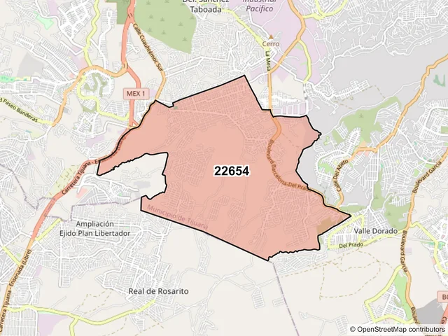 Mapa del código postal 22654, Tijuana, Baja California