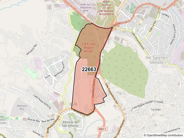 Mapa del código postal 22663, Tijuana, Baja California