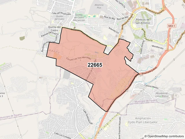 Mapa del código postal 22665, Tijuana, Baja California