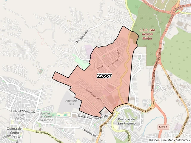Mapa del código postal 22667, Tijuana, Baja California