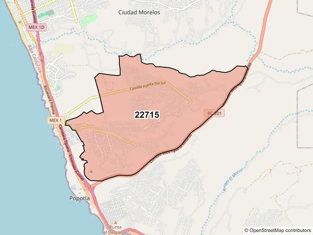 Mapa del código postal 22715, Playas de Rosarito, Baja California