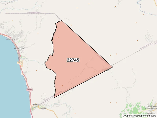 Mapa del código postal 22745, Playas de Rosarito, Baja California