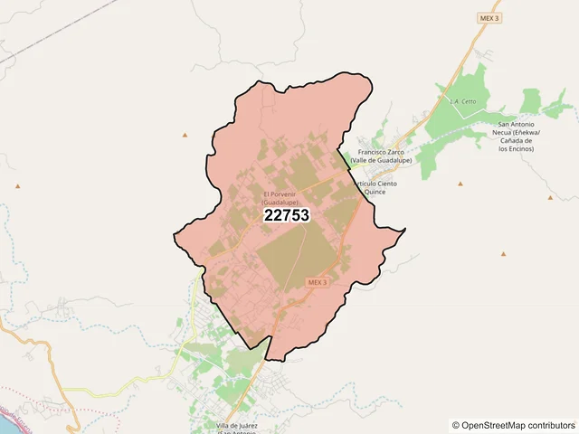 Mapa del código postal 22753, Ensenada, Baja California