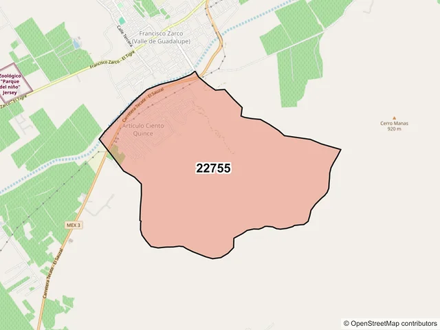 Mapa del código postal 22755, Ensenada, Baja California