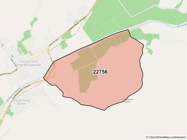 Mapa del código postal 22756, Ensenada, Baja California