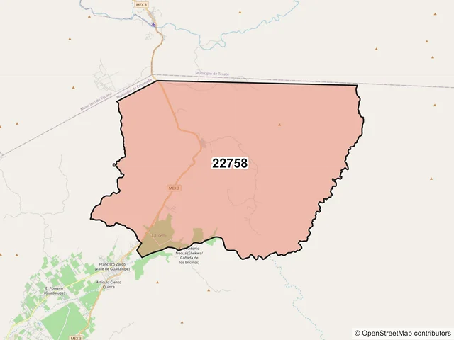 Mapa del código postal 22758, Ensenada, Baja California
