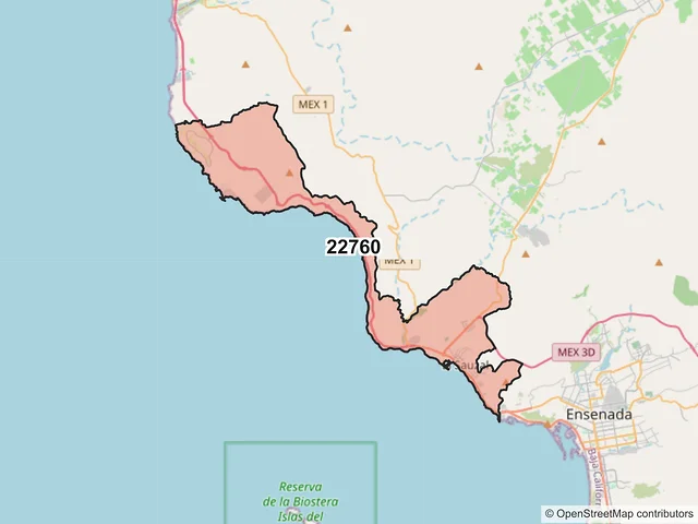 Mapa del código postal 22760, Ensenada, Baja California